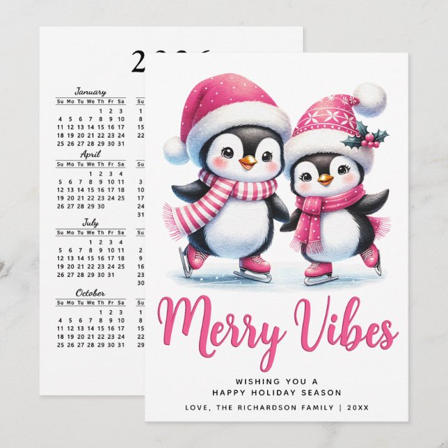 Pink Merry Vibes Ice Skaten Pinguine Weihnachten (Vorne/Hinten)