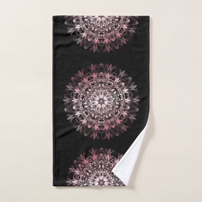 Pink Metallic Black | Floral Mandala | Monogram (Serviette à main)