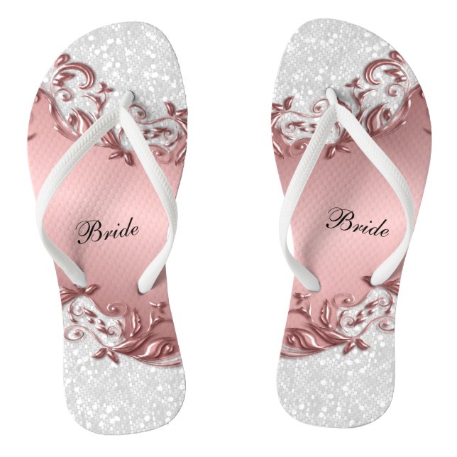 Pink Metallic Floral & Confetti Glitzer | Hochzeit Flip Flops (Fußbett)