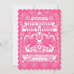 Pink Mexican Fantail Doves Papel Picado Wedding Einladung