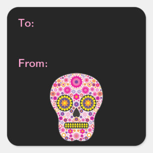 Pink Mexican Sugar Skull Geschenketiketten Quadratischer Aufkleber
