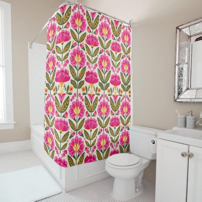 Pink Mexican Talavera Flowers Floral Pattern Retro Duschvorhang (Beispiel)