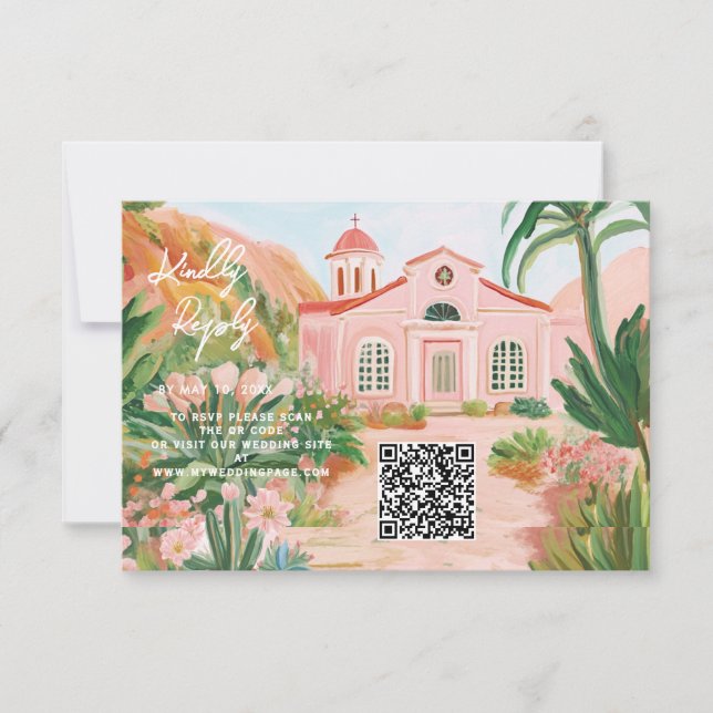 Pink Mexico Zielort QR Code RSVP Karte (Vorderseite)