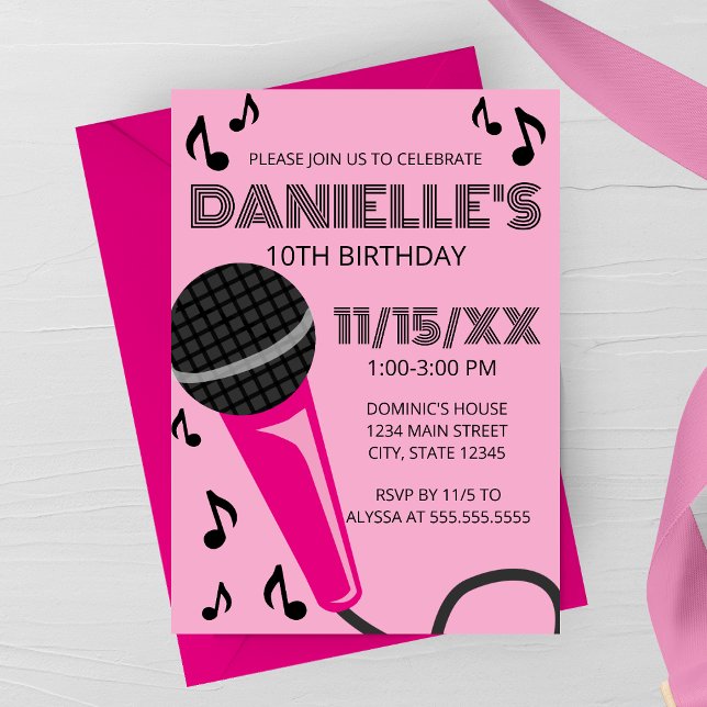 Pink Microphone Kids Birthday Invitation (Créateur téléchargé)