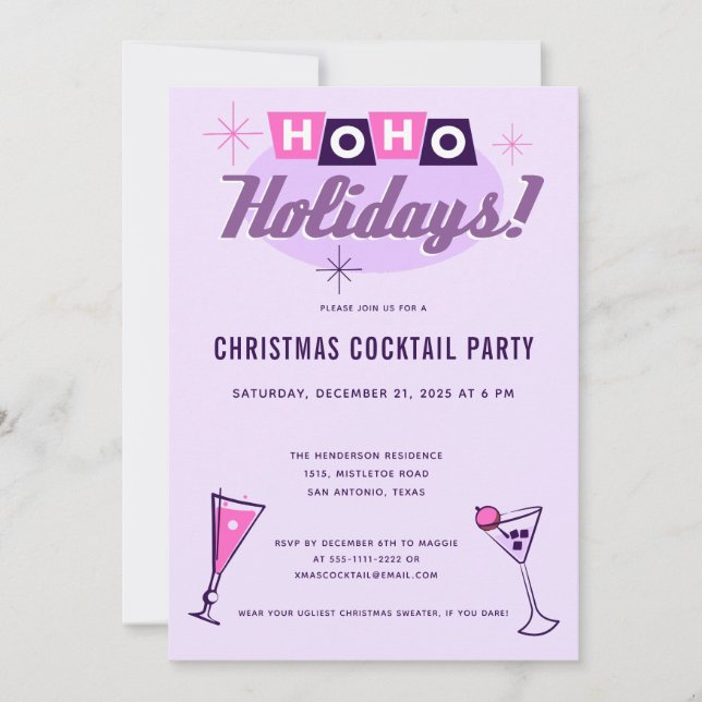 Pink Midcentury Modern Christmas Cocktail Party Einladung (Vorderseite)