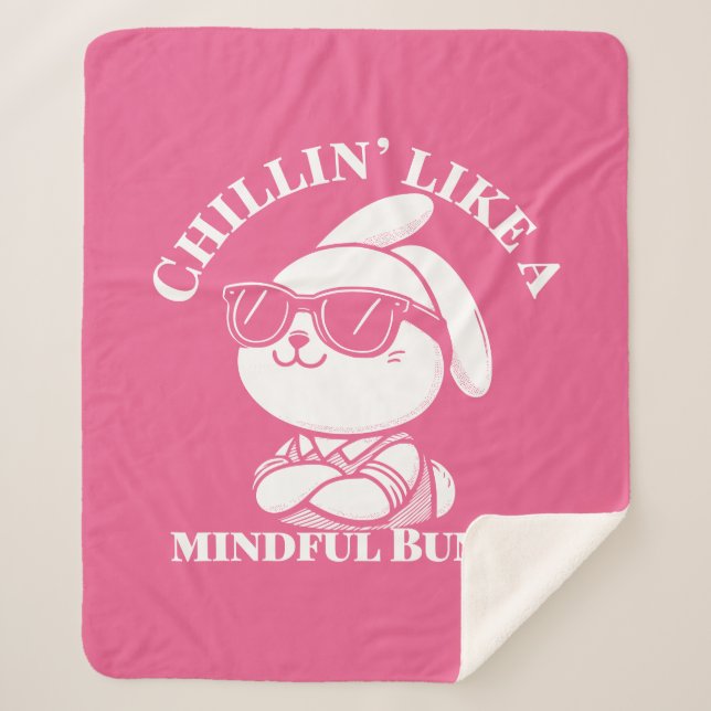 Pink "Mindful Bunny" gemütlich Sherpadecke (Vorderseite)