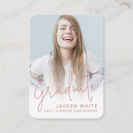 Pink Mini Modern Script Photo Graduation Invite Begleitkarte