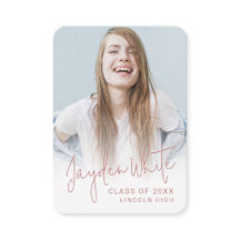 Pink Mini Modern Script Photo Graduation Invite