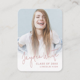 Pink Mini Modern Script Photo Graduation Invite Begleitkarte