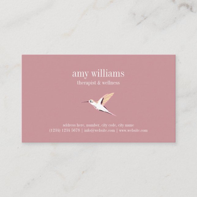 Pink minimal femenine hummingbird illustration visitenkarte (Vorderseite)