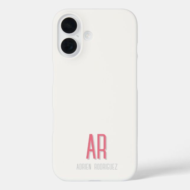 Pink Minimal Monogram Initial iPhone 16 Fall Hülle (Rückseite)