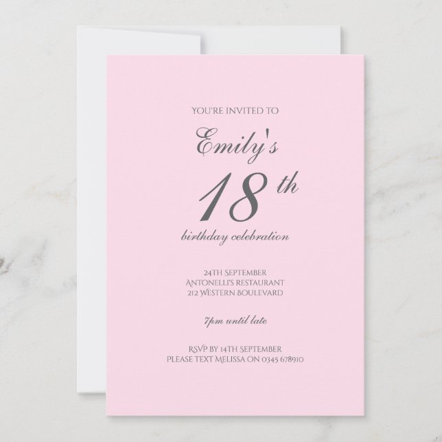 Pink Minimalist 18th Birthday Party Invitation Einladung (Vorderseite)