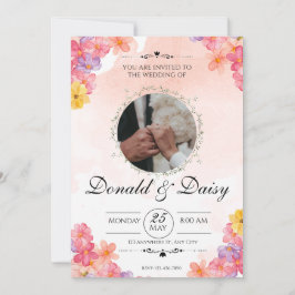 Pink Minimalist Floral Wedding Invitation Card Einladung