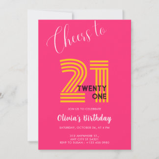 Pink Minimalist Girly 21st Birthday Invitation