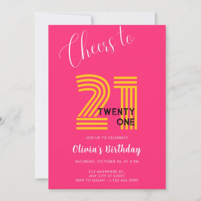 Pink Minimalist Girly 21st Birthday Invitation  (Devant)