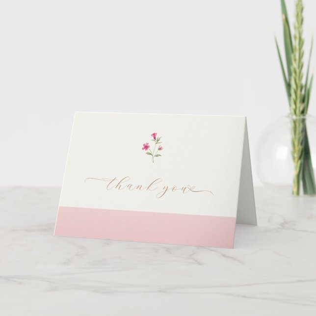 Pink Minimalistisch Boho Wildblume Babydusche Dankeskarte (Vorderseite)