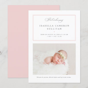 Pink Minimalistisch Borders Script Foto Baby Birth Ankündigung