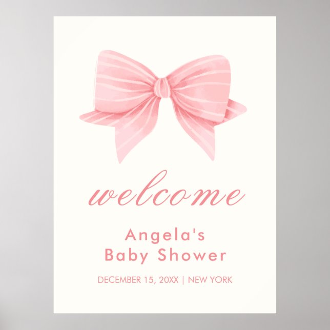 Pink Minimalistisch Bow Krawatte Baby Dusche Empfa Poster (Vorne)
