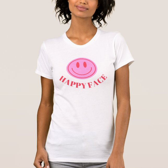 Pink Minimalistisch Emoji T - Shirt Design (Vorderseite)