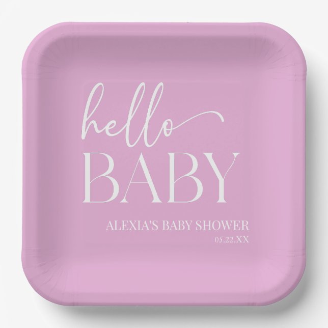 Pink Minimalistisch Hello Baby Dusche Pappteller (Vorderseite)