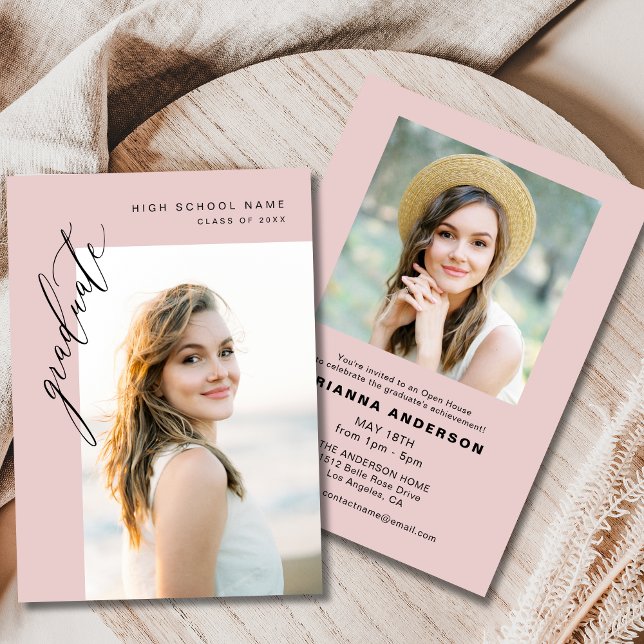Pink Minimalistisch Modern Foto Graduation Party Einladung (Von Creator hochgeladen)