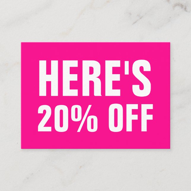 Pink minimalistisch moderne, einfache Discount-Kar Rabattkarte (Vorderseite)