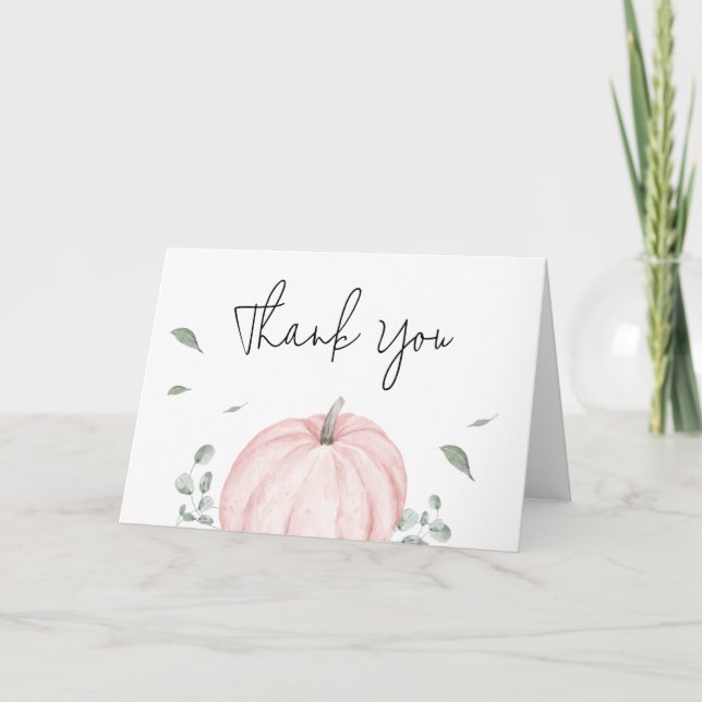 Pink Minimalistisch Pumpkin Baby Dusche Dankeskarte (Vorderseite)