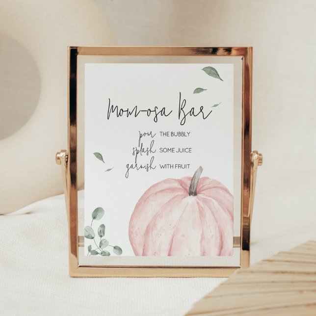 Pink Minimalistisch Pumpkin Baby Dusche Mama Osa B Poster (Watercolor Pumpkin Baby Shower Mom Osa Bar Sign)