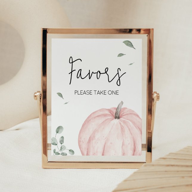 Pink Minimalistisch Pumpkin Baby Duwer Favoriten Poster (Watercolor Pumpkin Baby Shower Favors Sign)
