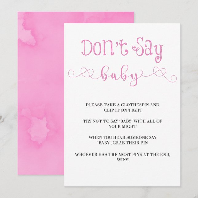 Pink Minimalistische Schrift Say Baby Invites nich (Vorne/Hinten)
