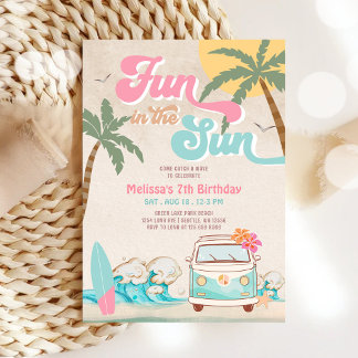 Pink Mint Aqua Girl Fun in der Sonne Geburtstag Einladung