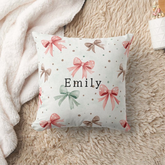 Pink Mint Cream Dots & Bows Christmas   Kissen (Decke)