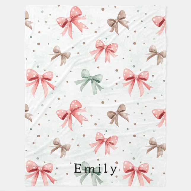 Pink Mint Cream Dots & Bows   Fleecedecke (Vorderseite)