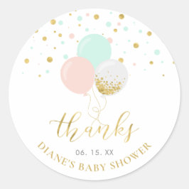 Pink, Mint & Gold Balloons Baby Dusche Gefallen Runder Aufkleber