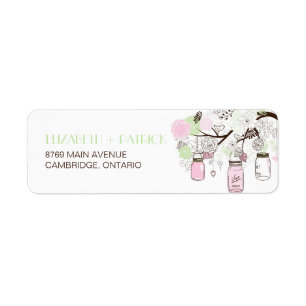 Pink & Mint Green Mason Jars Wedeladresse Label