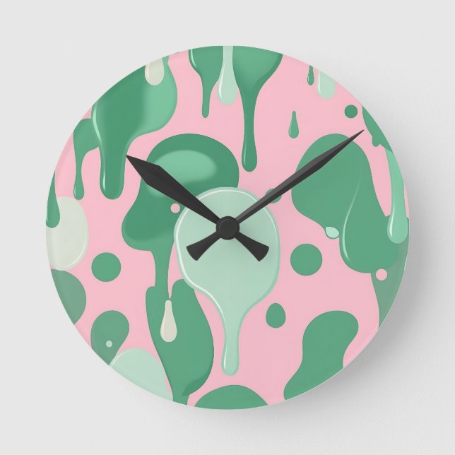 Pink Mint Green Melting Drip Pattern Abstract  Runde Wanduhr (Vorderseite)