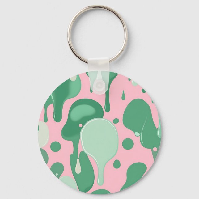 Pink Mint Green Melting Drip Pattern Abstract  Schlüsselanhänger (Vorderseite)