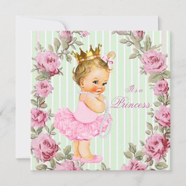 Pink Mint Green Rose Ballerina Baby Dusche Einladung (Vorderseite)