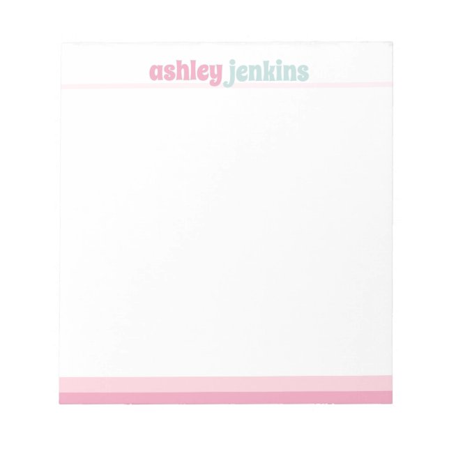 Pink & Mint Modern Name Minimalist Notepad Notizblock (Vorderseite)