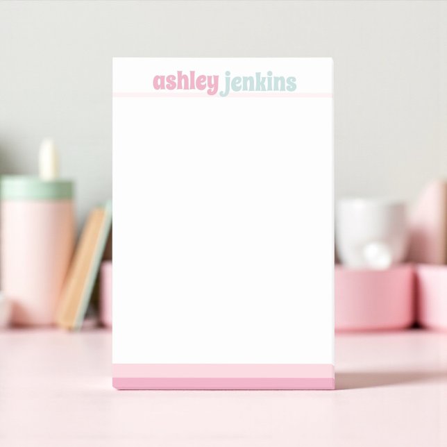 Pink & Mint Modern Name, Minimalist Post-it Klebezettel (Pink and mint personalized stationery notepad sticky notes gift)