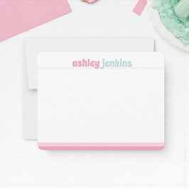Pink & Mint Modern Name Note Card, Minimalist Mitteilungskarte