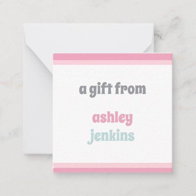 Pink & Mint Modern Name Square Gift Tag Mitteilungskarte (Vorderseite)