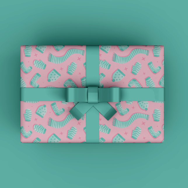 Pink Mint Muster Weihnachtsgeschenkpapier Geschenkpapier (Modern Cozy Winter Gift Wrapping Paper for Christmas gift wrapping in mint and teal trendy colors.)