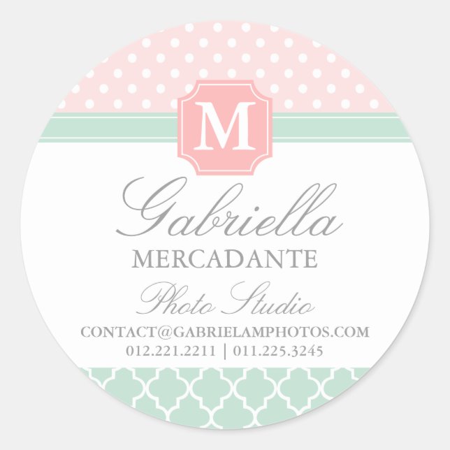 Pink Mint Polka Dog marokkanisches Business Custom Runder Aufkleber (Vorderseite)