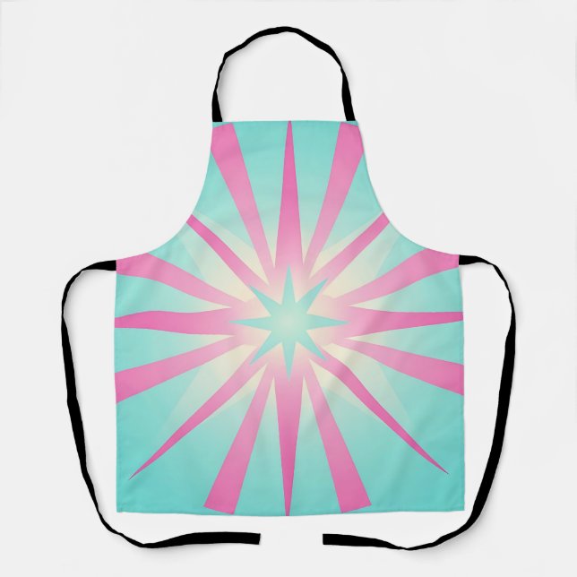 Pink Mint Retro Starburst Glow Schürze (Vorderseite)
