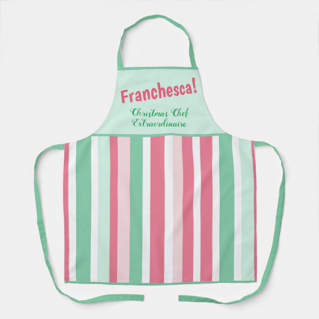 Pink Mint Stripes Weihnachten Schürze (Vorderseite)