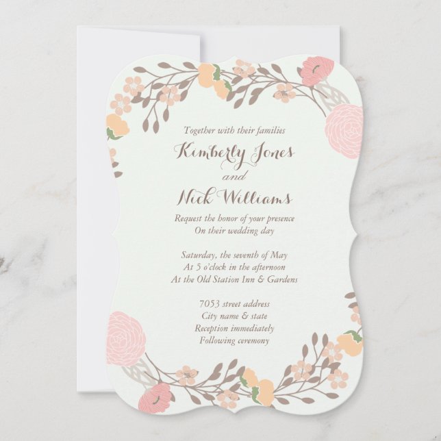 Pink Mint Sweet Floral Wreath Wedite Einladung (Vorderseite)