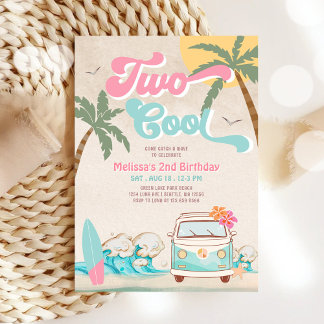 Pink Mint Zwei Coole Surfen 2. Geburtstag Einladung