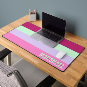 Pink Minze Green Lila Stripes Muster Name Schreibtischunterlage