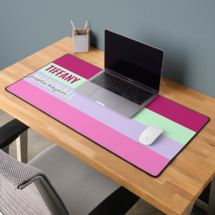 Pink Minze Green Lila Stripes Muster Name Schreibtischunterlage
